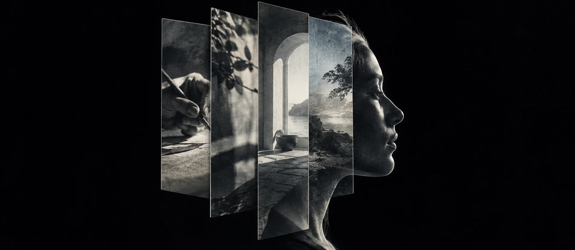 A conceptual photographic assembly of a profile identity
